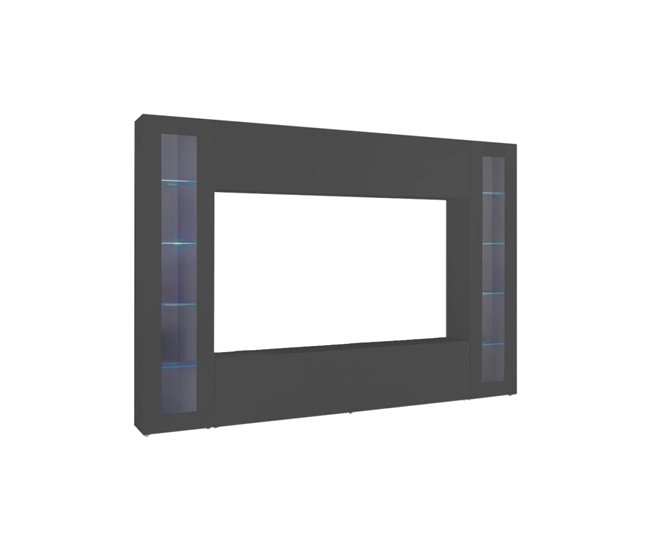 Conforama Mueble de pared Delma mueble de salón con soporte para TV de 4 puertas Mueble de salón multiusos con vitrina y luz LED 100% Made in Italy 260x30h180 cm Antracita