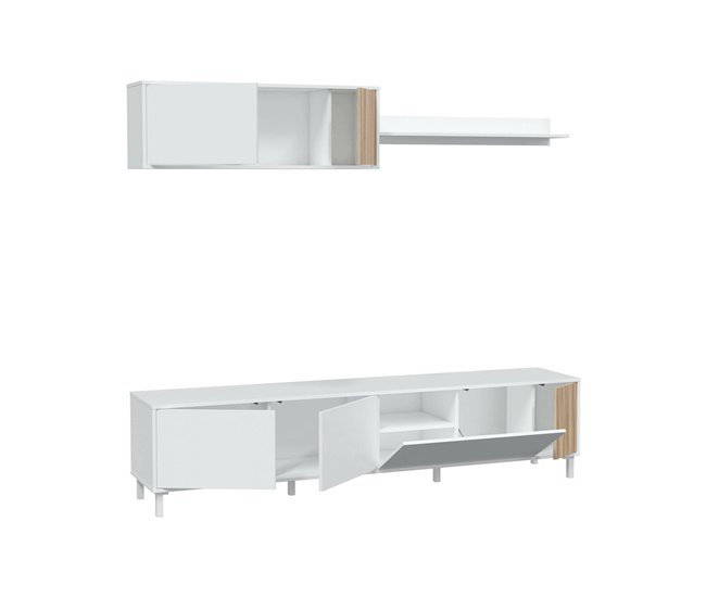 Conforama Mueble De Pared Dolze Mueble De Salón Con Puertas Armario Colgante Con Estante Aparador Multiusos 200x40h47 Cm Blanco Y Roble