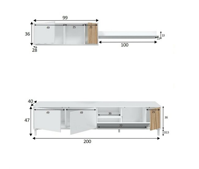 Conforama Mueble De Pared Dolze Mueble De Salón Con Puertas Armario Colgante Con Estante Aparador Multiusos 200x40h47 Cm Blanco Y Roble