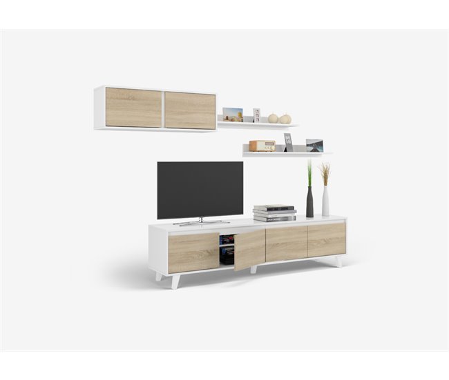 Conforama Mueble de salón LINE color blanco y roble