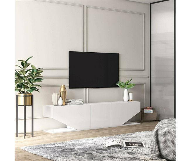 Conforama Mueble De Televisión Dababaca Aparador De Salón Mueble Bajo Para TV Base De Pared Equipada 180x30h40 Cm Blanco