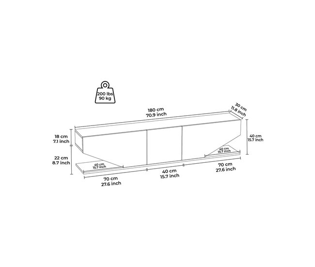 Conforama Mueble De Televisión Dababaca Aparador De Salón Mueble Bajo Para TV Base De Pared Equipada 180x30h40 Cm Blanco