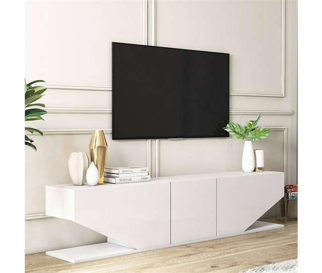 Conforama Mueble De Televisión Dababaca Aparador De Salón Mueble Bajo Para TV Base De Pared Equipada 180x30h40 Cm Blanco