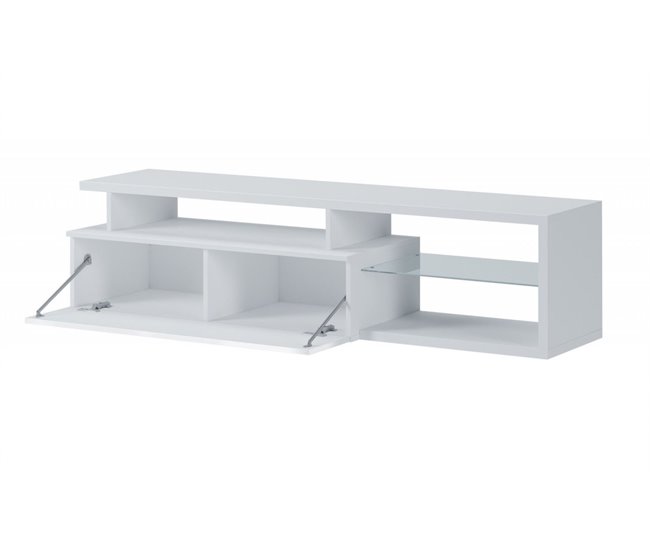 Conforama Mueble De Televisión Dabaka Aparador De Salón Mueble Bajo Para TV Base De Pared Equipada 160x38h41 Cm Blanco Y Blanco Brillante