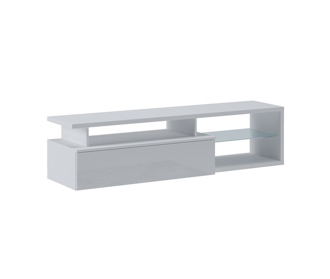 Conforama Mueble de televisión Dabaka Aparador de salón Mueble bajo para TV Base de pared equipada 160x38h41 cm Blanco y Blanco brillante