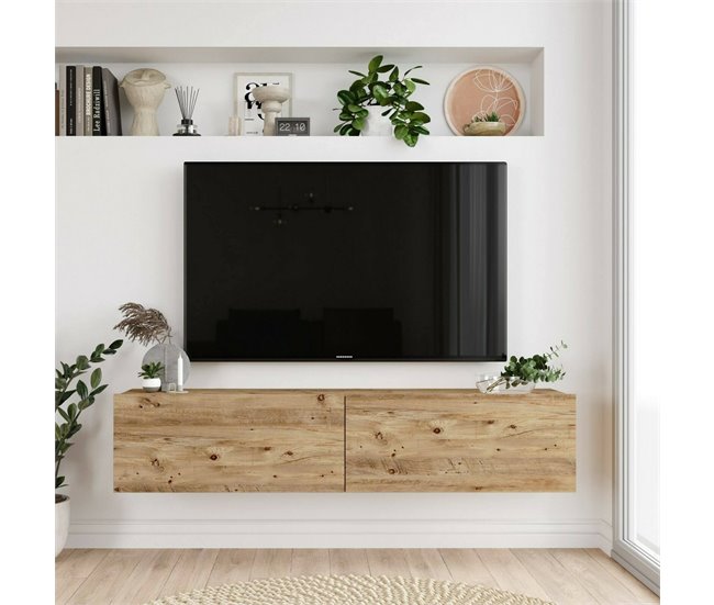 Conforama Mueble De Televisión Dabubaka Aparador De Salón Mueble Bajo Para TV Base De Pared Equipada 140x32h29 Cm Roble