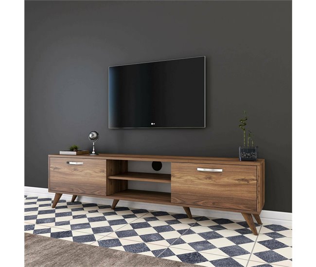 Conforama Mueble De Televisión Dbarar Aparador De Salón Mueble Bajo Para TV Base De Pared Equipada 180x35h49 Cm Nuez