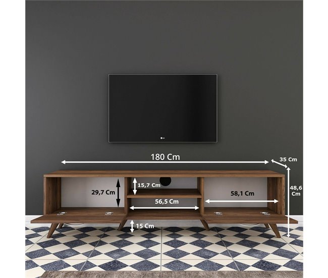 Conforama Mueble De Televisión Dbarar Aparador De Salón Mueble Bajo Para TV Base De Pared Equipada 180x35h49 Cm Nuez