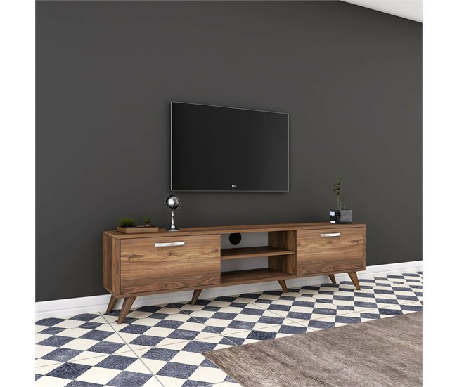 Conforama Mueble De Televisión Dbarar Aparador De Salón Mueble Bajo Para TV Base De Pared Equipada 180x35h49 Cm Nuez