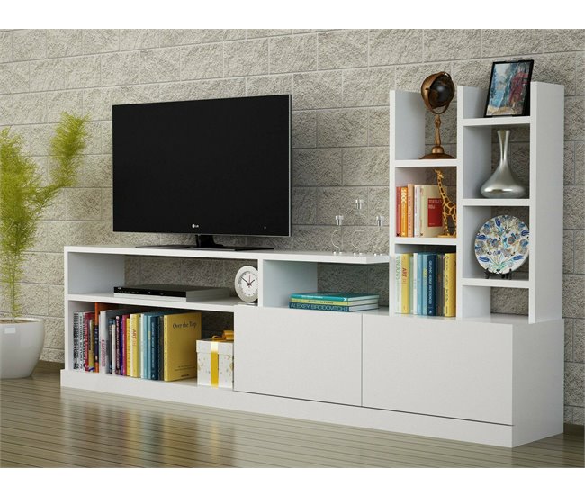 Conforama Mueble De Televisión Dbrignol Aparador De Salón Mueble Bajo Para TV Base De Pared Equipada 164x25h91 Cm Blanco