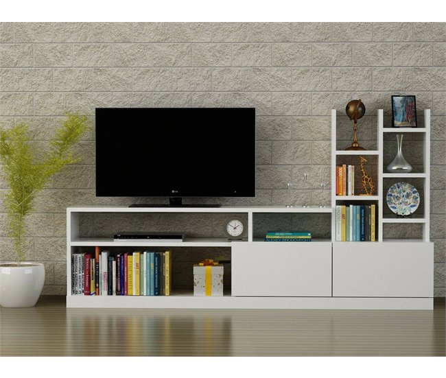 Conforama Mueble De Televisión Dbrignol Aparador De Salón Mueble Bajo Para TV Base De Pared Equipada 164x25h91 Cm Blanco