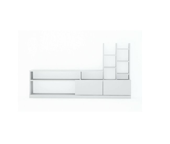 Conforama Mueble de televisión Dbrignol Aparador de salón Mueble bajo para TV Base de pared equipada 164x25h91 cm Blanco