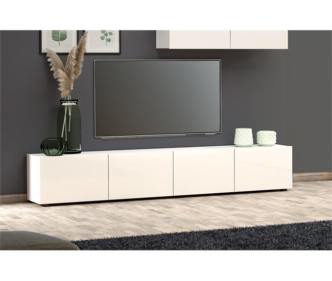 Conforama Mueble De Televisión Dfalzeran Aparador De Salón Mueble Bajo Para TV Base De Pared Equipada Made In Italy 225x38h39 Cm Blanco Brillante