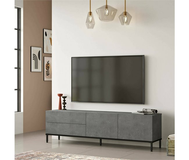 Conforama Mueble De Televisión Djamanc Aparador De Salón Mueble Bajo Para TV Base De Pared Equipada 170x36h46 Cm Plata Y Negro