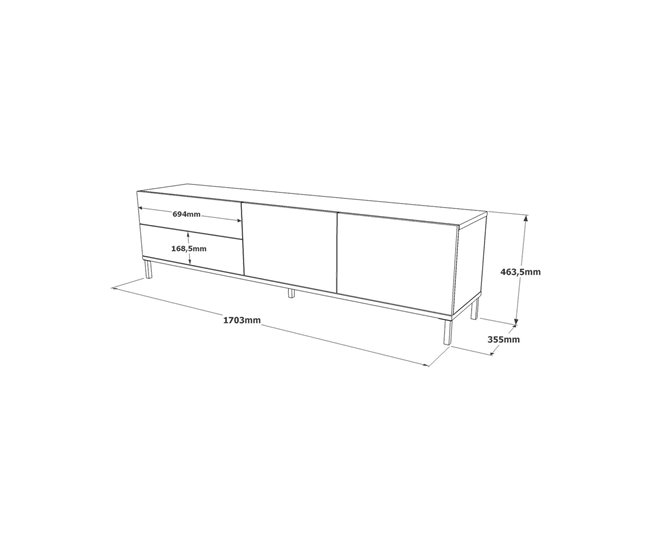 Conforama Mueble De Televisión Djamanc Aparador De Salón Mueble Bajo Para TV Base De Pared Equipada 170x36h46 Cm Plata Y Negro
