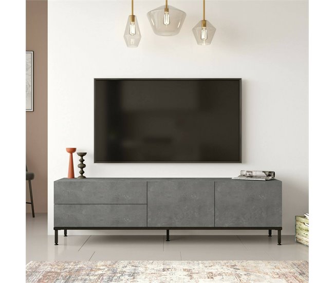 Conforama Mueble De Televisión Djamanc Aparador De Salón Mueble Bajo Para TV Base De Pared Equipada 170x36h46 Cm Plata Y Negro