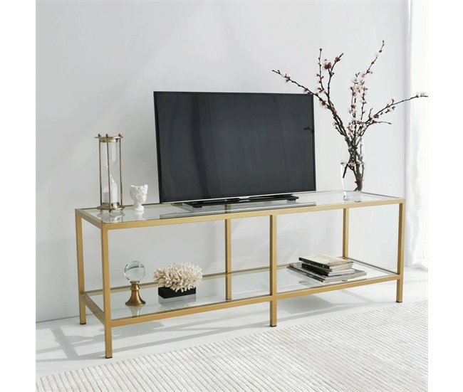 Conforama Mueble De Televisión Dklaasse Aparador De Salón Mueble Bajo Para TV Base De Pared Equipada 130x40h45 Cm Oro