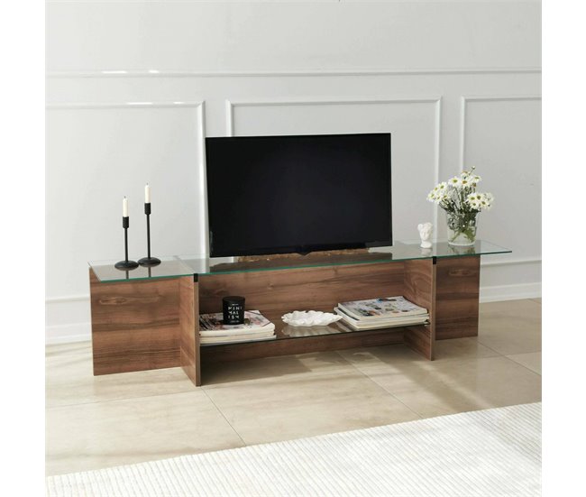 Conforama Mueble De Televisión Dlinett Aparador De Salón Mueble Bajo Para TV Base De Pared Equipada 158x35h40 Cm Nuez