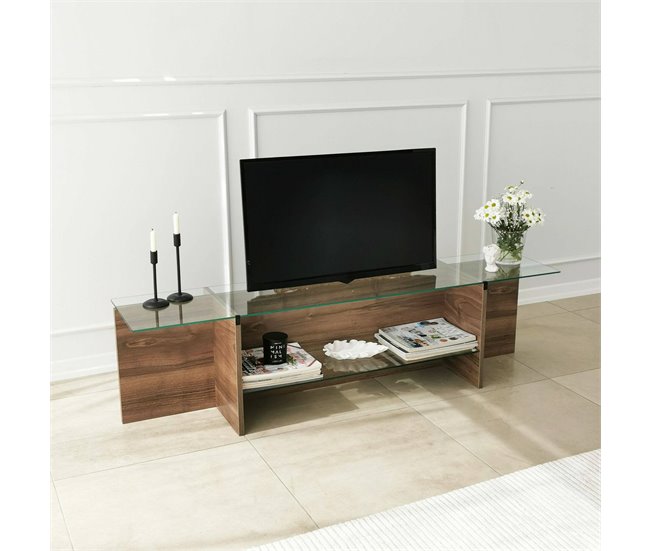 Conforama Mueble De Televisión Dlinett Aparador De Salón Mueble Bajo Para TV Base De Pared Equipada 158x35h40 Cm Nuez