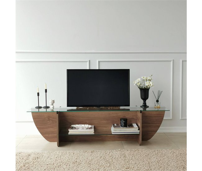 Conforama Mueble De Televisión Dmarcoli Aparador De Salón Mueble Bajo Para TV Base De Pared Equipada 158x35h40 Cm Nuez