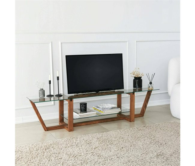 Conforama Mueble De Televisión Dmatturr Aparador De Salón Mueble Bajo Para TV Base De Pared Equipada 158x35h35 Cm Nuez