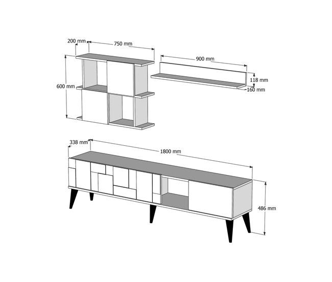 Conforama Mueble De Televisión Docchiut Aparador De Salón Mueble Bajo Para TV Base De Pared Equipada 180x34h49 Cm Nogal Y Antracita