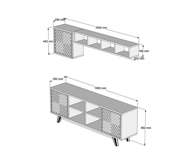 Conforama Mueble De Televisión Dpandolf Aparador De Salón Mueble Bajo Para TV Base De Pared Equipada 160x35h56 Cm Nogal Y Blanco