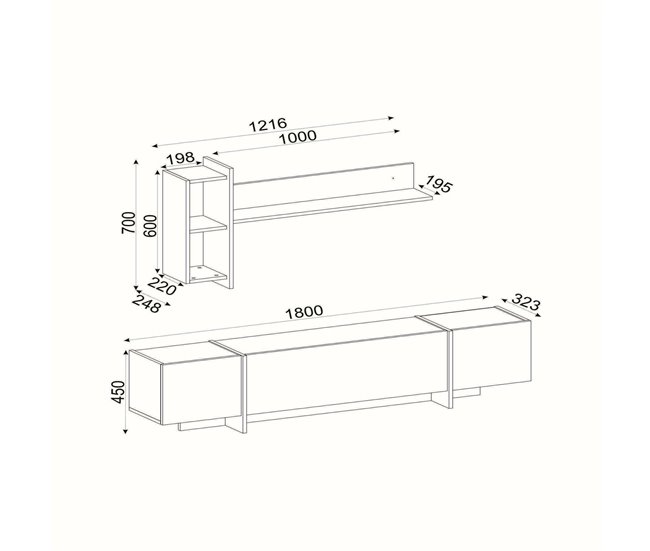 Conforama Mueble De Televisión Dpascutt Aparador De Salón Mueble Bajo Para TV Base De Pared Equipada 180x32h45 Cm Negro Y Oro