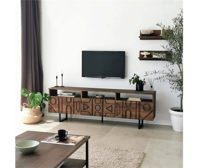 Conforama Mueble De Televisión Dpatrici Aparador De Salón Mueble Bajo Para TV Base De Pared Equipada 170x30h40 Cm Nuez
