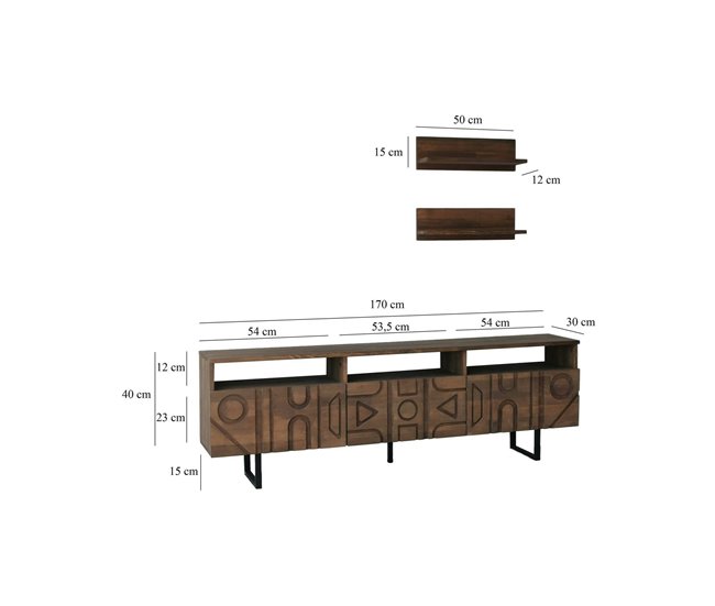 Conforama Mueble De Televisión Dpatrici Aparador De Salón Mueble Bajo Para TV Base De Pared Equipada 170x30h40 Cm Nuez