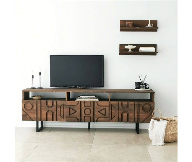 Conforama Mueble De Televisión Dpatrici Aparador De Salón Mueble Bajo Para TV Base De Pared Equipada 170x30h40 Cm Nuez