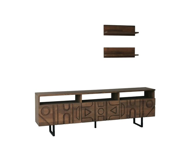Conforama Mueble de televisión Dpatrici Aparador de salón Mueble bajo para TV Base de pared equipada 170x30h40 cm Nuez