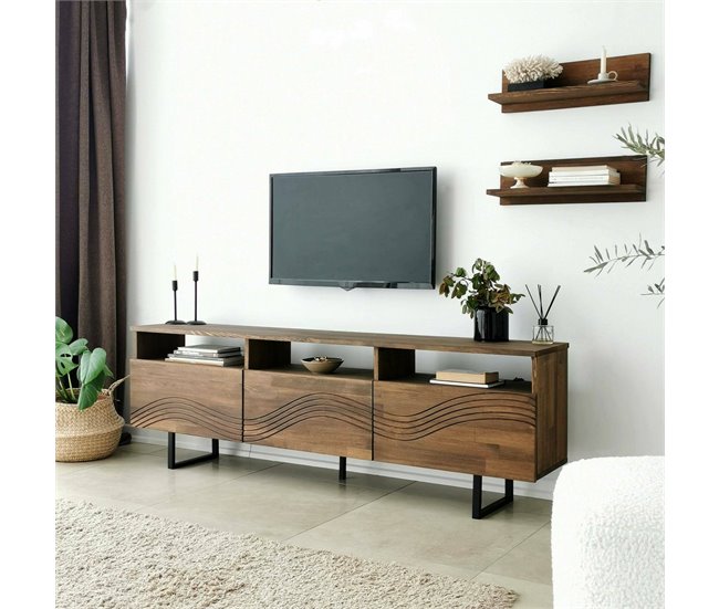 Conforama Mueble De Televisión Dpigin Aparador De Salón Mueble Bajo Para TV Base De Pared Equipada 170x30h40 Cm Nuez