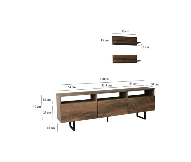 Conforama Mueble De Televisión Dpigin Aparador De Salón Mueble Bajo Para TV Base De Pared Equipada 170x30h40 Cm Nuez