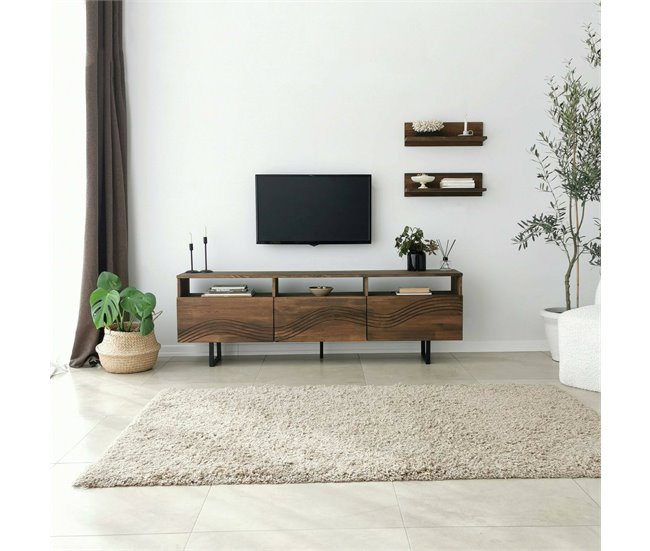 Conforama Mueble De Televisión Dpigin Aparador De Salón Mueble Bajo Para TV Base De Pared Equipada 170x30h40 Cm Nuez