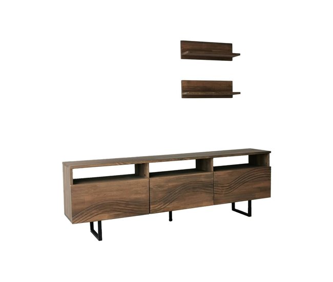 Conforama Mueble de televisión Dpigin Aparador de salón Mueble bajo para TV Base de pared equipada 170x30h40 cm Nuez