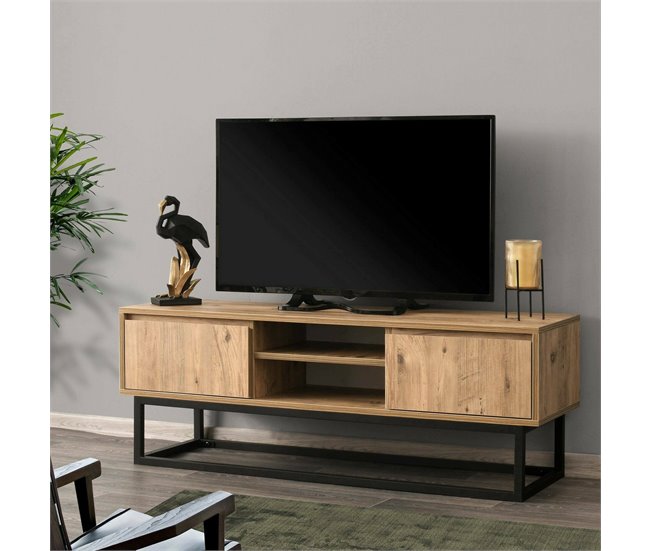 Conforama Mueble De Televisión Dpirol Aparador De Salón Mueble Bajo Para TV Base De Pared Equipada 140x40h50 Cm Negro Y Roble
