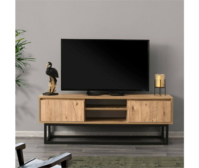 Conforama Mueble De Televisión Dpirol Aparador De Salón Mueble Bajo Para TV Base De Pared Equipada 140x40h50 Cm Negro Y Roble