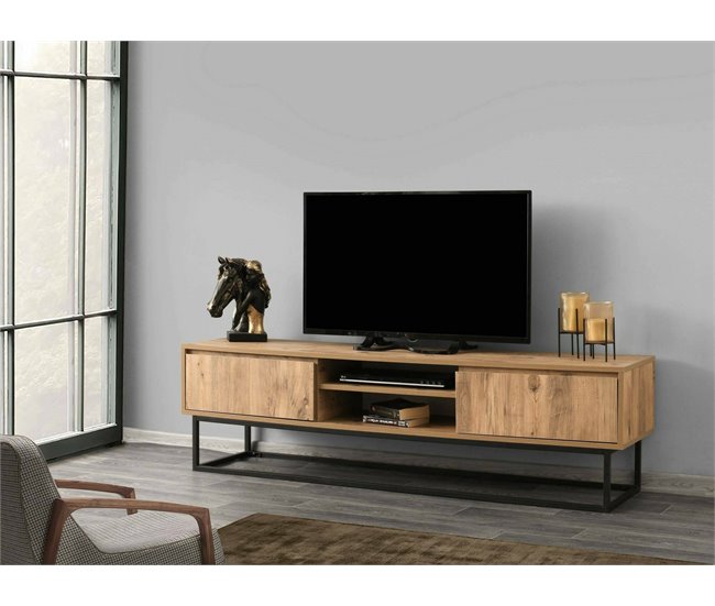 Conforama Mueble De Televisión Dpirol Aparador De Salón Mueble Bajo Para TV Base De Pared Equipada 180x40h50 Cm Negro Y Roble