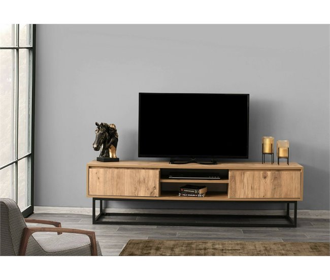 Conforama Mueble De Televisión Dpirol Aparador De Salón Mueble Bajo Para TV Base De Pared Equipada 180x40h50 Cm Negro Y Roble