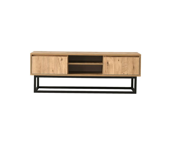 Conforama Mueble de televisión Dpirol Aparador de salón Mueble bajo para TV Base de pared equipada 180x40h50 cm Negro y Roble