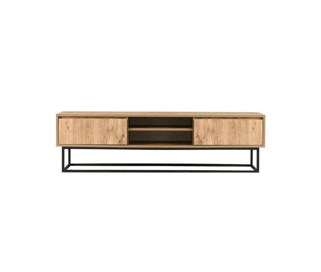 Conforama Mueble de televisión Dpirol Aparador de salón Mueble bajo para TV Base de pared equipada 140x40h50 cm Negro y Roble
