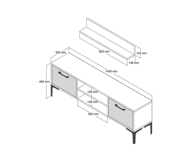 Conforama Mueble De Televisión Dpiston Aparador De Salón Mueble Bajo Para TV Base De Pared Equipada 140x30h48 Cm Nogal Y Antracita
