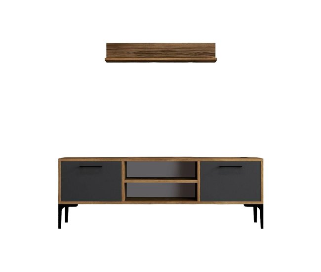 Conforama Mueble de televisión Dpiston Aparador de salón Mueble bajo para TV Base de pared equipada 140x30h48 cm Nogal y Antracita
