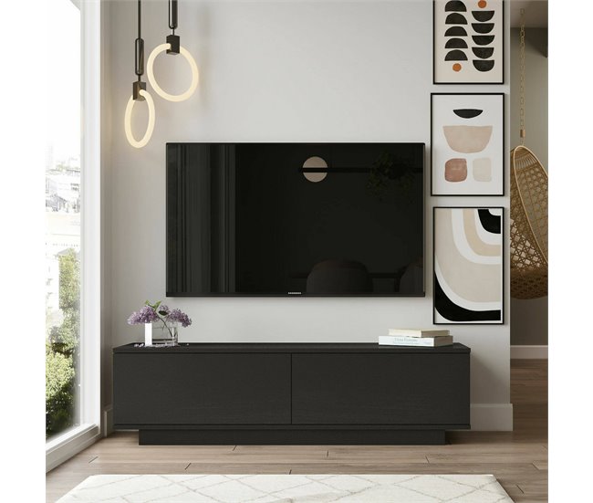 Conforama Mueble De Televisión Dpoloni Aparador De Salón Mueble Bajo Para TV Base De Pared Equipada 140x36h38 Cm Negro