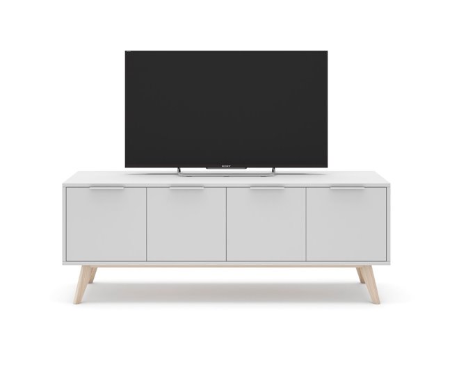Conforama Mueble De TV 4 Puertas Blanco Y Pino Macizo L140 Cm - Campus