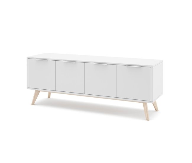 Conforama Mueble De TV 4 Puertas Blanco Y Pino Macizo L140 Cm - Campus