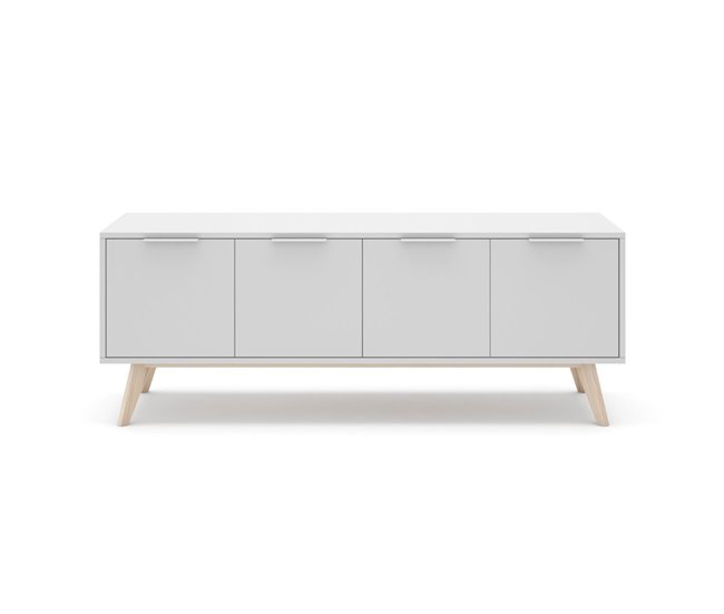 Conforama Mueble de TV 4 Puertas Blanco y Pino Macizo L140 cm - Campus