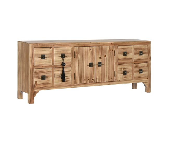 Conforama Mueble de TV Home ESPRIT Negro Natural Abeto Madera MDF 130 x 24 x 51 cm
