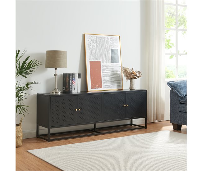Conforama Mueble De TV Janakkala Acero 153x35x55cm - Negro [en.casa]